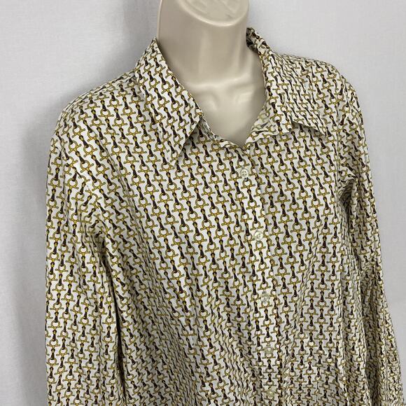 Lands End Top Womens 22W White Yellow Equestrian Horse Bit Career Button Up - Picture 3 of 13